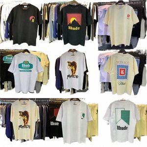 Frühling Sommer Rhude Hemd Mann T-shirts Frauen T-stücke Skateboard Oversize Männer Kurzarm T-shirt Marke männer T-shirts UNS GRÖßE S-XXL 42gD #