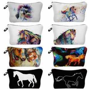 colorful Horse Print Makeup Bags For Women Roomy Toiletry Bag Mini Travel Practical Pouch Birthday Custom Pattern Cosmetics Bags c9FM#