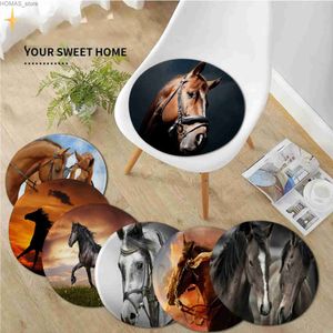 Cushion/Decorative Pillow Running Horses Cushion Mat Round Seat Cushion Office Dining Stool Pad Sponge Sofa Mat Non-Slip Chair Cushions Y240401