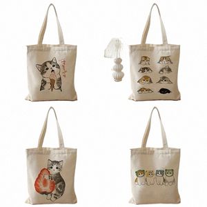 1 шт., сумки Lage с милыми кошками, Harajuku Carto, винтажный магазин, холщовая сумка, забавные женские сумки на плечо, каваи, подарки для детей V4Rd #