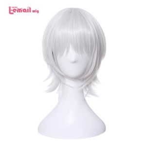 Perucas Lemail peruca Fate/Apocrypha Jack the Ripper Cosplay Peruca FGO Cosplay 35cm Peruca Curta Branca com Franja Cabelo Sintético Resistente ao Calor