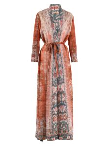 Lanmrem vintage plisowany Maxi Trench płaszcz Kobiety drukujący długie rękawy cienki pas pasowy płaszcze żeńskie ubranie jesień 32A155