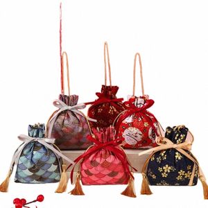 lucky Cat Canvas Fr Drawstring Bag Satin Bow Stripe Bowknot Tassel Handbag Bucket Bag Large Capacity Festive Sugar Bag 75uP#