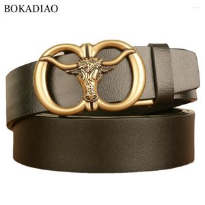 Cintos Bokadiao Homens Cinto De Couro Genuíno Luxo Ouro Bull Metal Fivela Automática De Couro Para Jeans Cintura Masculino Strap Preto