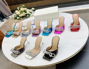 Double Bow Crystal Sandals Designer Luxury Women Summer High Heel Open Toe Leather Sandal2586310