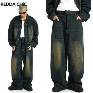 Reddachic Big Size Green Wash Skater Men baggy jeans Justera midjan 90-talets vintage Y2K breda byxor Hip Hop-byxor Casual Work Wear 240323