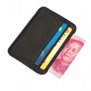 Äkta läderkortshållare Slim Busin Card ID Holder Kreditkort Fodral Tunn liten plånbok för män Korthållare Klistermärke Black R5V8#