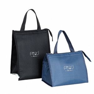 Przenośna izolowana chłodnica termiczna pudełko na lunch torba piknikowa torebka z tkaniną Oxford Black Lunch Bag torebki N64B#