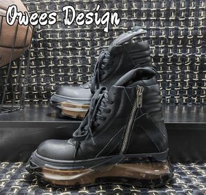 Casual Shoes Owees Design Winter High Top Men Sneakers Black Cow Leather Designer Trainer Round Toe Platform Leisure Brand