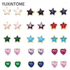 Stud Earrings 925 Sterling Silver Ear Needle Colorful Crystal Small For Women Star/Heart Piercing Gold Earring Fashion Jewelry