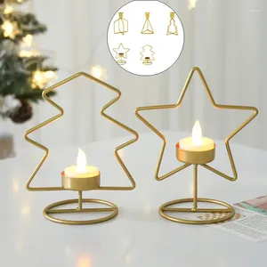 Titulares de vela 2 pcs ouro criativo ferro árvore de natal estrela suporte de metal castiçal decoração de natal para ornamentos de casa