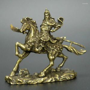 Dekorativa figurer Kinesiska Old Antique Collection Handwork Bronze Guan Yu Ride Horse Statue