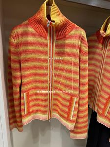 Women Knits Spring and Summer Striped loro Stand-up Collar Zipper Sweater piana