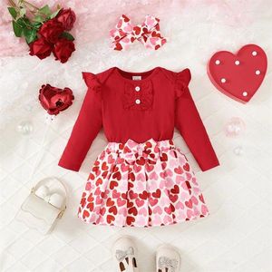 Set di abbigliamento Born Baby Girl San Valentino Completo con maniche a volant Pagliaccetto Body Tutu Gonna Fascia Set di vestiti da 3 pezzi