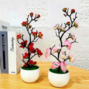 Dekorativa blommor 1x Bonsai Silk Plum Artificial Potted Plants Blossoms Simulering Vintergren Vaser Bröllop Hem Rumsdekoration