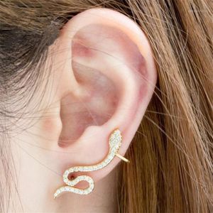 Stud in oro rosa CZ orecchini giacca orecchio serpente per le donne gioielli rettile animale cristallo delicato Boucle D'oreille Femme 20211206j