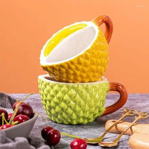 Muggar kawaii keramiska mugg kreativa durian form tecknad präglad frukt kopp flickor personlighet par roliga kaffekoppar för pojke