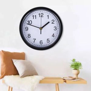 Vintage Round Wall Clock Silent 8 Inch Battery Operated White Background Plastic for Living Room Home Bedroom Kitchen Decoration