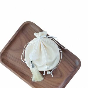 pearl Beaded Hanfu Tassel Drawstring Bag Fr Pendant Pure Color Chinese Style Sachet Mini Coin Purse Large Capacity n9Lv#