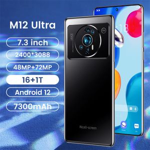 Wysokiej klasy transgraniczny Nowy przylot handlowy Telefon komórkowy M12 Ultra duży ekran Real perforowany smartfon 7,3-calowy 3 64