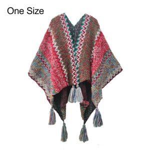Зимние накидки кардиган красочный полосатый v -шея контрастные цвета этнический стиль вязание богемское пончо плащ