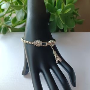 Kolejka Bangle Srebrna Miłość serce Eiffel Tower Charm Bransoleta Bransoletka z zamknięciem haczyka dla kobiet mężczyzn