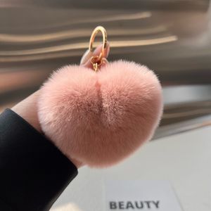 Pompom Keychain Fluffy Fur Heart Shaped Bag Charm Fashion Key Decorative Car Key Chain For Girls Women