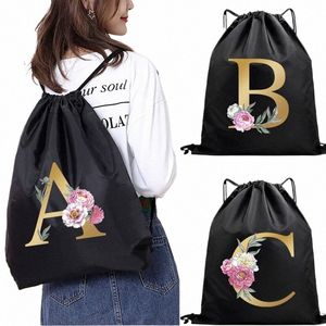 alphabet Fr Print Drawstring Storage Backpack Drawstring Rucksack Bag Swimming School PE Kit Sport Kids Adults Fitn 23pw#