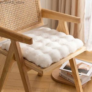 Cushion/Decorative Pillow Cream white thick plush office high-end luxury imitation rabbit hair bow chair cushion Y240401