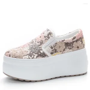 Casual Shoes High Quality 8 CM Synthetic Platform Wedge Flats Chunky Sneaker Bling Leather Comfy Brand Spring Autumn