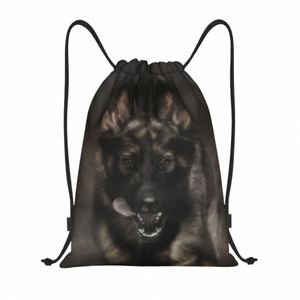 Tysk Shepherd Dog Running DrawString ryggsäck Kvinnor Män Gym Sport Sackpack Portable Cute Puppy Pet Training Bag Sack S6Q3#