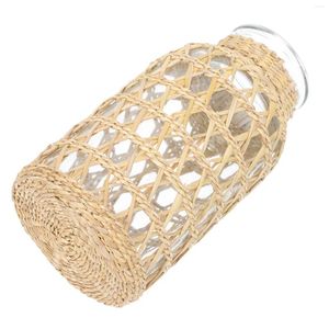 Vase Rattan Glass Vase Woven Ornament Retro Home Decor Bouquet家庭用コンテナデスクトップオフィステーブルフラワーセンターピース