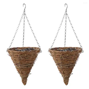 Vase2 PCS Conical Flower Basket Car Decor Wall Hanging Multifunction Cone sfigted Dry Flowers Woven Rattan Home