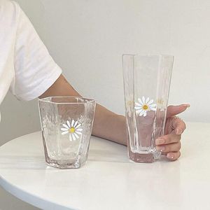 Wine Glasses Korean Minimalist Ins Style Hand-painted Small Daisy Glass Bubble Water Cup Juice Chic Beverage Soda