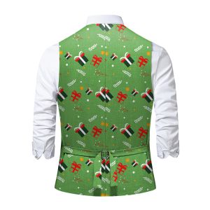 Men Single Breasted Christmas Vest Green Red Color Santa Clause Printed Autumn Winter Family Party Casual Suit Men Tank Tops