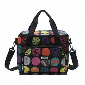 new Oxford Double Layer Cooler Lunch Bag Printed Insulated Thermal Food Picnic Handbag Portable Shoulder Lunch Box Tote Z6vB#