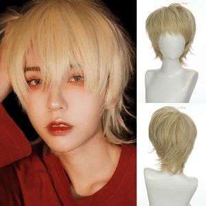 Wigs PAGEUP Fashion Men Short Wig Light Yellow Blonde Synthetic Wigs With Bangs For Male Boy Cosplay Costume Anime Halloween