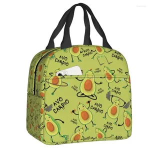 Borse portaoggetti Personalizzate Avo Cardio Divertente Fitness Giallo Verde Avocado Modello Borsa Uomo Donna Raffreddatore Caldo Scatola da pranzo isolata per la scuola dei bambini