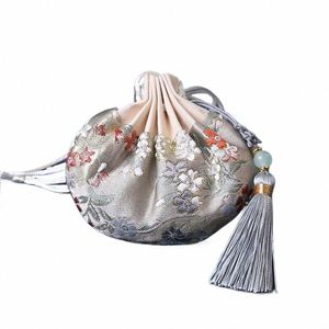 Kinesisk stil tom påse handväska påse dragkvinnor Tassel smycken förvaringspå