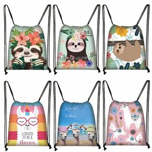 Bonito animal preguiça alpaca drawstring sacos de armazenamento feminino para viagens senhoras softback mochila adolescente meninas bookbag presente w9ga #