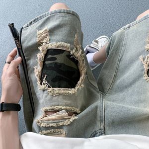 Çok cepli beş noktalı denim şort erkek gevşek büyük boyutlu kırpılmış artı yaz ince bölümü sokak kıyafeti kot pantolonlar erkekler d75 240327