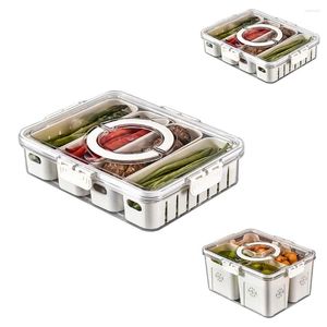 Garrafas de armazenamento Organizador de geladeira com tampas Caixa de alimentos 4 compartimentos Recipientes removíveis para animais de estimação para frutas