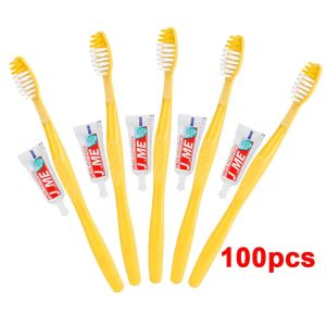 Zahnbürste 100pcs Einweghotelhotte Zahnbürste tragbare Reisezahnbürste mit Zahnpasta -Kit Oral Care Zähne Reinigungbürste