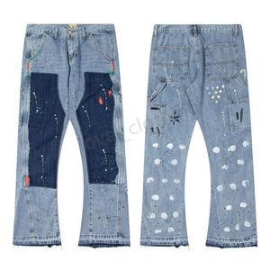 Mens Jeans Flare Calças Galleri Designer Moda Splash Tinta Graffiti Imprimir Pano Lavado High Street Luxo Mulheres Calças Casuais Plus Size S-XL