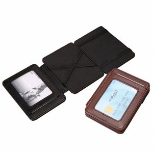 Portafoglio magico tri-fold portatile per uomo Borsa piccola Porta carte di credito Mini Mey Borsa in pelle PU C Clip 17tV #