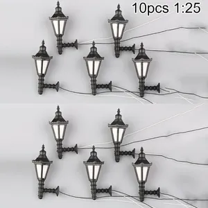 Estatuetas decorativas 10 peças trem parque ferroviário led lâmpadas poste de luz luzes de parede modelo escala 1:25 3v jardim ornamento de paisagem em miniatura