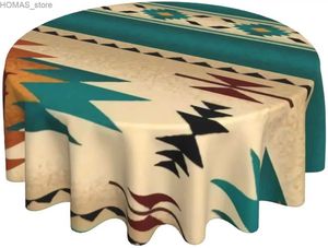Table Cloth Southwest Aztec Native Turquoise Stripe Round Tablecloth 60 Inch Circular Table Cover Tabletop Decor Dustproof Wrinkle Parties Y240401