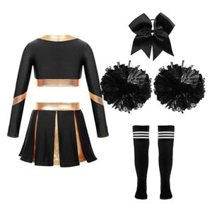 Barnflickor Cheer Leader Costume Cheerleading Uniform Set Carnival Party Outfit med Pom Poms Strumpor Girl Cheer Dance Suits