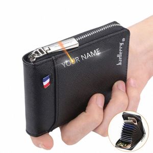 Baellerry Mini Men Card Wallets Name Print 9カードホルダーZipper Card Wallet PU Leather Thin Thin Male Purse Mini Carteria S5JX＃