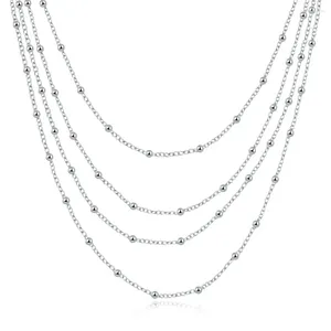 Ketten Damen Vintage Einfaches Design Vier Schichten Lange Kette 925 Sterling Silber Halskette Für Frauen Brautjungfern Geschenk